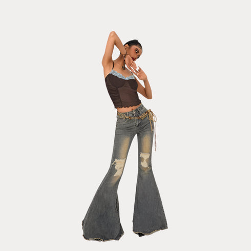 Blue High-waisted Women's Bell-bottoms Jeans